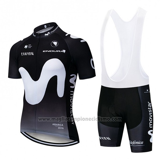 2019 Abbigliamento Ciclismo Movistar Nero Bianco Manica Corta e Salopette